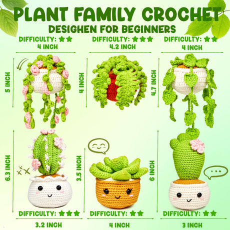 MAGIMUSE Crochet Kit for Beginners, Crochet Starter Kits, Amigurumi Craft Knitting Crocheting Kits with Step-by-Step Video Tutorials, 6 Pack Hanging Potted Plants Family(40%+ Yarn MAGIMUSE