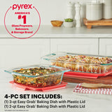 Pyrex 4-Piece Extra Large Glass Baking Dish Set With Lids and Handles, Oven and Freezer Safe Pyrex