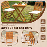 JUMMICO 3 Piece Folding Patio Chairs Outdoor Acacia Wood Bistro Set with Cushion Square Table and Chairs Porch Furniture for Balcony, Lawn, Deck JUMMICO