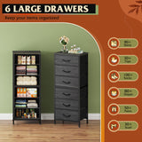 WLIVE Tall Dresser for Bedroom, 6 Drawer Dressers & Chests of Drawers, Fabric Dresser for Closet, Night Stand with Metal Frame, Storage Tower with Fabric Bins, Woodtop, Charcoal Black Wood Grain Print WLIVE