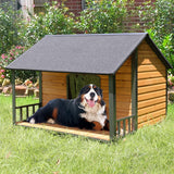 MEDEHOO Outdoor Weatherproof Dog House - Easy to Assemble Puppy Shelter with All-Around Iron Frame & Fir Wood - Ideal for Large Dog Breed MEDEHOO