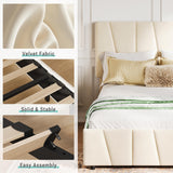 GarveeHome Twin Size Bed Frame with Adjustable Headboard and 2 Storage Drawers, Velvet Upholstered Tufted Twin Platform Bed Frames with Wooden Slats Support, Bedframe No Box Spring Needed, Beige/Cream GarveeHome