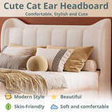 LIKIMIO Cream Floating King Bed Frame with Cat Ear Headboard & LED Lights LIKIMIO