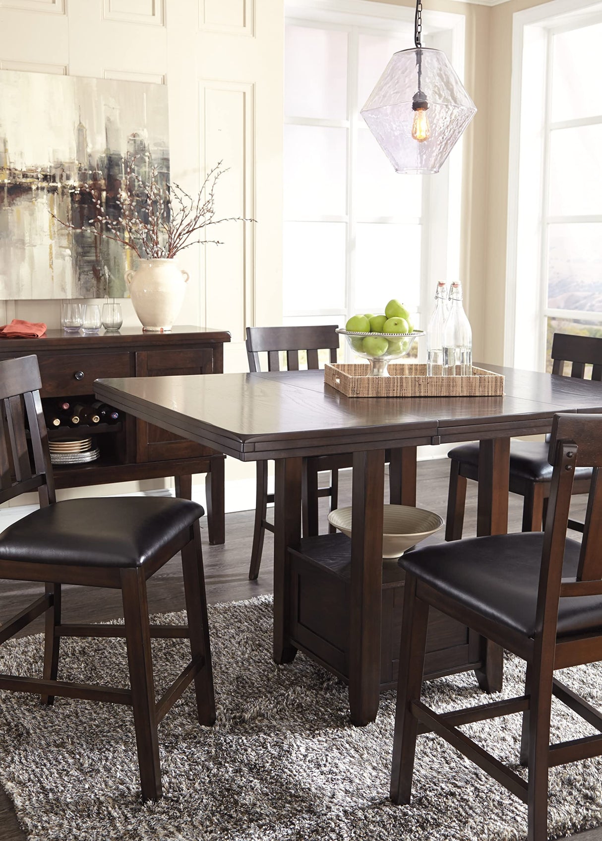 Signature Design by Ashley Haddigan Traditional Rectangular 36" Counter Height Dining Extension Table, Dark Brown Signature Design by Ashley