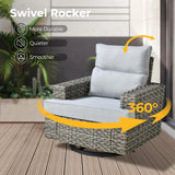 HOOOWOOO Outdoor Sectional Patio Furniture Set with Fire Pit Table,15 Pieces Wicker Conversation Sets L Shaped Couch,Extra Deep Out Door Sofa Outside Furniture with Swivel Chairs Ottomans,Light Gray HOOOWOOO