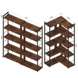 RKVPCNE 5 Tier L Shaped Bookshelf Wood Bookcase with 2 Hooks Modern Corner Bookshelf Library Industrial Shelving Book Case Adjustable Book Shelves for Bedroom Living Room Home Office Rustic Brown RKVPCNE