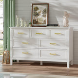 LYNSOM Farmhouse 7 Drawers Dresser for Bedroom, Wood Rustic Wide Chest of Drawers with Deep Drawers, Metal Handle, Storage Dressers Organizer for Entryway, Hallway, White LYNSOM