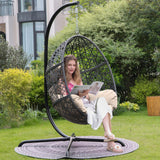 NICESOUL Oversized Patio Swing Egg Chair, Cozy Bird Cage Hanging Basket Chairs with Stand, Indoor Outdoor Large Rattan Swinging Chair, 450 lbs Sturdy Egg-Shape Padded Seat for Balcony Outside, Beige NICESOUL