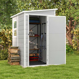 Patiowell 5x4 FT Outdoor Storage Shed, Resin Storage Shed with Floor & Lockable & Window Door for Patio Furniture, Garden Tools and Bicycle, White & Grey Patiowell
