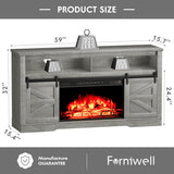 Furniwell Electric Fireplace TV Stand for TVs up to 65", Media Entertainment Center with 26” Fireplace, Farmhouse Console with Sliding Barn Door and Adjustable Storage Shelves for Living Room (Gray) Furniwell