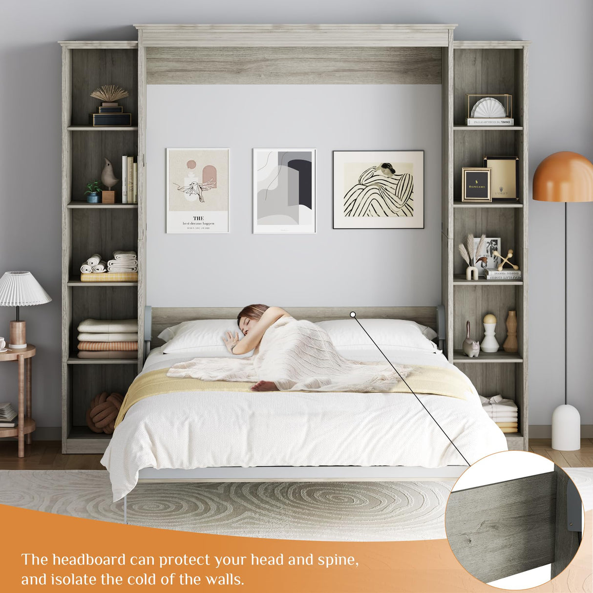 Rophefx Queen Murphy Bed Cabinet with 5-Tier Adjustable Storage Shelves, Queen Wall Bed Cabinet Bed, Wood Space Saving Beds, Foldable Platform Beds, Hidden Bedframe for Guest Room, Bedroom,Grey Rophefx