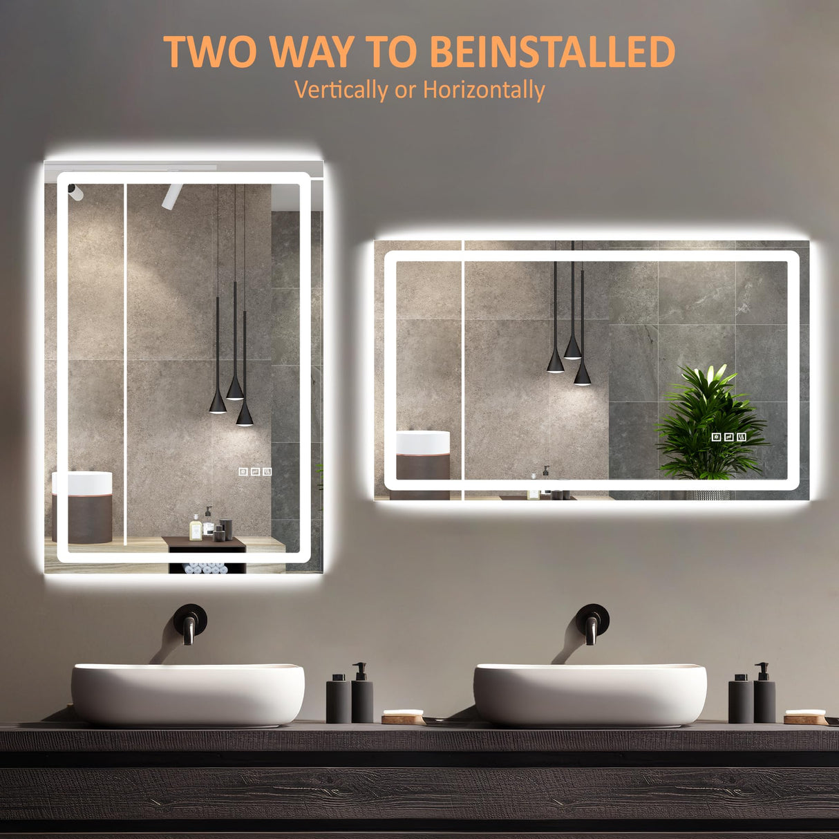 DURASPACE 60 x 36 inch Led Bathroom Mirror with Frontlit and Backlit,Dimmable Vanity Wall Mirror Anti-Fog Memory Mirrors for Bathroom Vanity (Vertical/Horizontal) DURASPACE