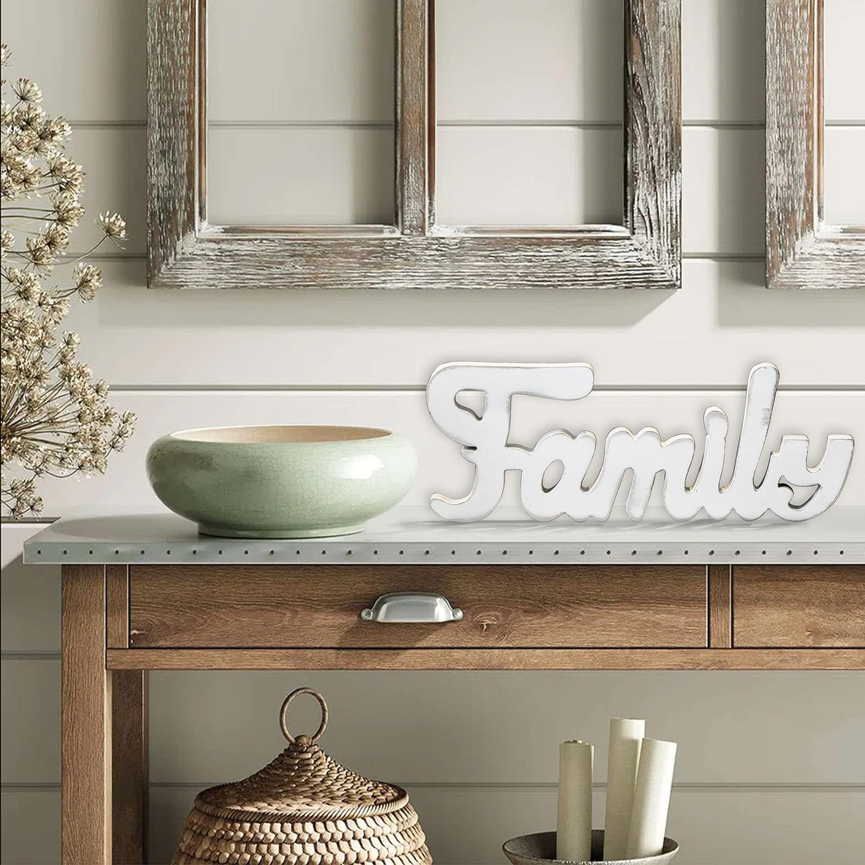 Sintosin Rustic Wooden Family Signs for Home Decor Wall 15", Farmhouse Distressed White Christmas Tabletop Decor Signs, Fireplace Mantle decor, Thanksgiving Family Wall Decor for Living Room Sintosin