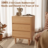 Tall Nightstand with 3 Drawer Natural Wood Nightstand,Solid Wood Nightstand,Mid Century Modern Nightstand Side Table,Modern Wood Night Stand End Table,Wooden Bedside Table for Bedroom,Living Room AnywaysWood