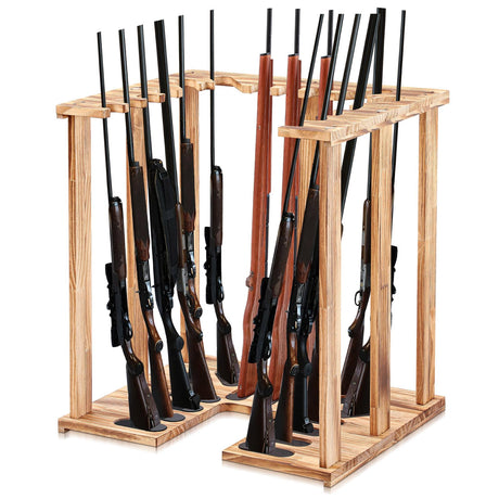 GlikCeil Gun Rack Wooden Rack Rifle Stand Display for 15 Shooting Hunting Guns Organizer and Storage Corner Floor Standing for Home Indoor Exhibition Rifle Lover Gift(Natural Wood) GlikCeil