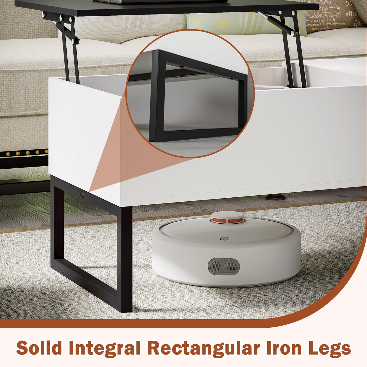 Koifuxii White Coffee Table with Black Lift Top - Modern Industrial Coffee Table with Lifting Top and Hide Compartment Storage - 40 Inch Rectangle Lift Coffee Tables for Living Room Koifuxii