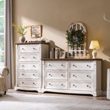 Farmhouse 6 Drawers Dresser for Bedroom, 54" Wide Large Dressers & Chests of Drawers w/Roman Column, Wooden Dresser TV Stand with Large Drawers for Nursery Bedroom Living Room Hallway, Antique White T4TREAM
