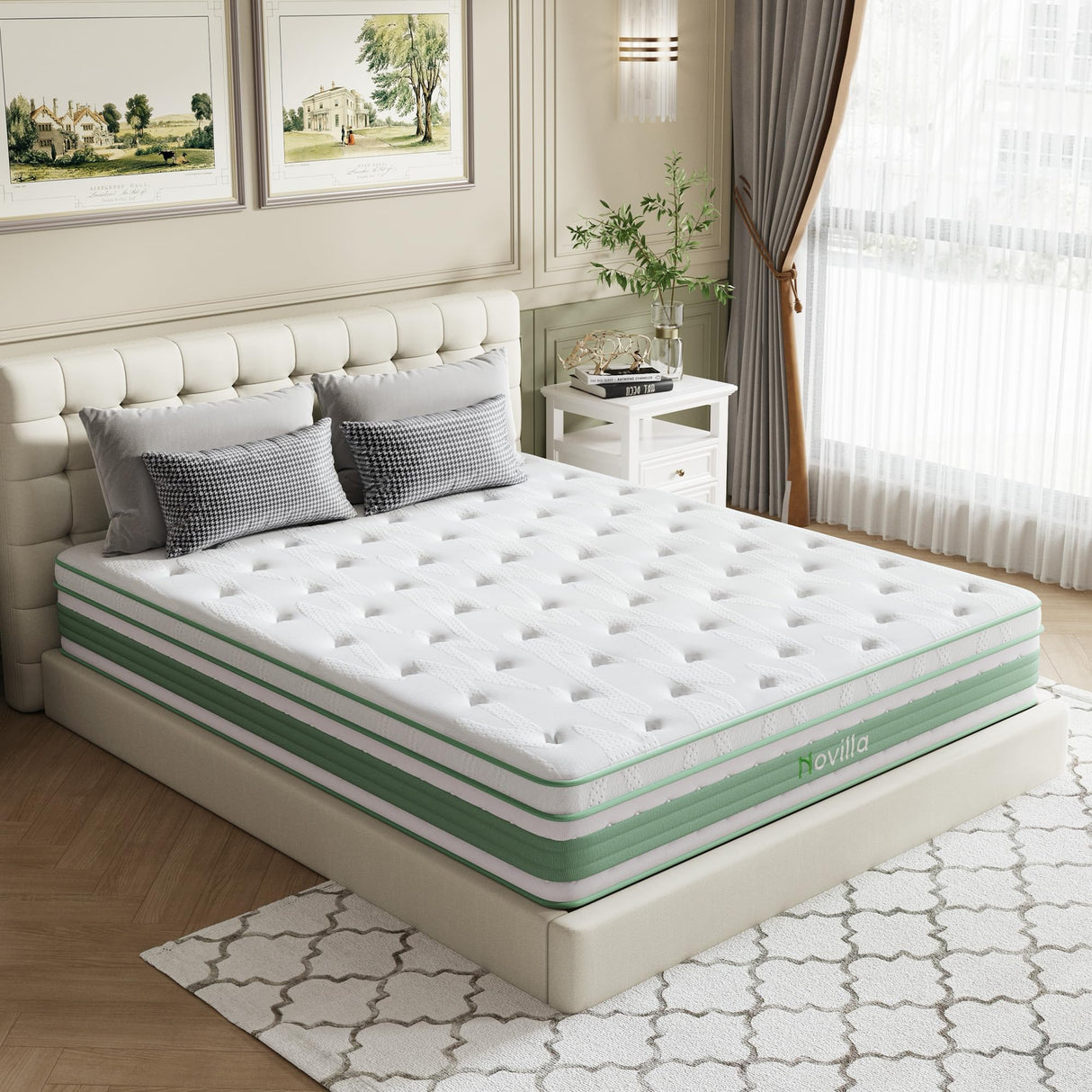 Novilla King Size Mattress 14 Inch, Hybrid Mattress King for Motion Isolation, Gel Memory Foam with Pressure Relief for Cool Night Sleep, Medium Firm Mattresses with Pillow Top, Certipur-Us Certified Novilla