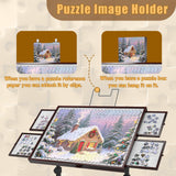 Jigsaw Puzzle Table 1500 Pieces,Adjustable Height&Up Puzzle Board with Cover and 4 Drawers,Puzzle Tables for Adults,Puzzle Board with Cover with Legs for Puzzle Doer(Coffee Color) RAGOZONERY