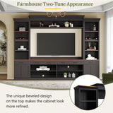 Merax Minimalist Entertainment Wall Unit Set with Ample Storage Space and Adjustable Shelves, TV Stand for Televisions Up to 70'', Mid-Century Large Media Console with Wine Rack for Living Room, Black Merax