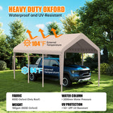 Carport Canopy 10'x20' Heavy Duty Replacement Cover, Garage Shelter Cover 800D Oxford Waterproof & UV Protected Tarp with Ball Bungees, Not Include Frame, Beige KAHLHAK
