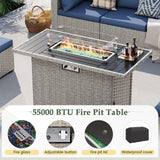 UDPATIO Patio Furniture Set with Fire Pit Table, 8 Pieces Outdoor Sectional Sofa, PE Wicker Patio Conversation Set for Garden, Backyard Blue UDPATIO
