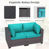 Trumbeak Patio Furniture Set with Fire Pit Table 8 Pieces Outdoor Sectional Sofa Set,PE Rattan Wicker Patio Conversation Set w/43in 55000 BTU Propane Fire Pit Table,Blue Trumbeak