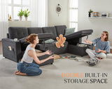 VanAcc Sleeper Sofa, 109 inch Sectional Sofa Bed with USB Charging Ports & Cup Holders, Pull Out Sofa Bed with Dual Storage Chaise, U-Shaped Bed Couch for Living Room, Dark Grey VanAcc