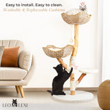 Real Wood Modern Cat Tree Tower, Cat Scratching Post with Bed for Indoor Cats Large Adult, Solid Wooden Climbing Tower, Cute Wicker Condo, Aesthetic Stand, Boho Luxury Pet Furniture LEO & LEXI