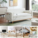 63" W Loveseat Sofa,White Boucle Couch with LED Lights and USB Ports Modern Fluffy Love Seat Couches 2 Seater Comfy All-Wood Washable Covers Sofa Furniture for Bedroom Living Room Small Space Office FiveWillowise