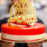 Personalized Graduation Cake Topper - Congrats Grad Cake Toppers w/Name and Date - Custom Wooden Cake Decorations, Class of 2024 Cake Topper for Graduation Party - 3 Wooden Options Customization Mill