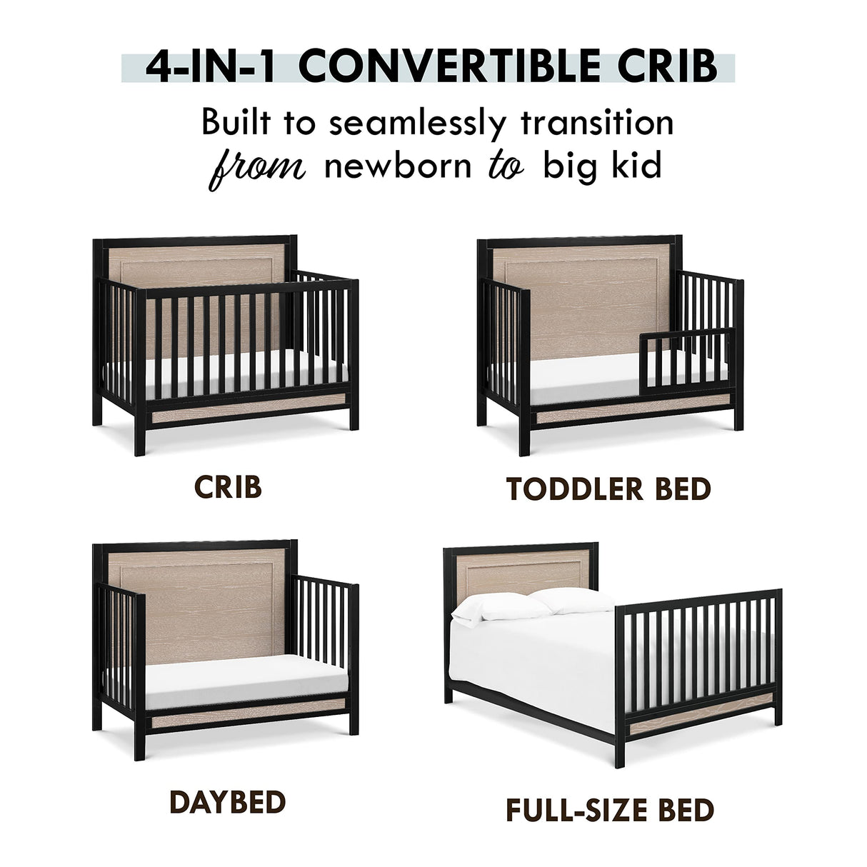 Carter's by DaVinci Radley 4-in-1 Convertible Crib in Ebony & Coastwood, Greenguard Gold Certified DaVinci