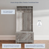 BELLEZE Entryway Hall Tree, Coat Rack, Storage Bench, 3-in-1 Design, Freestanding Shoe Rack - Hilo (Gray Wash) BELLEZE