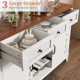IDEALHOUSE 53.5'' Farmhouse Buffet Cabinet with Storage, 36'' Tall Wood Rustic Sideboard with 3 Drawer, Reversible Wine Rack and Adjustable Shelf, Coffee Bar for Dining Room, Kitchen, White IDEALHOUSE