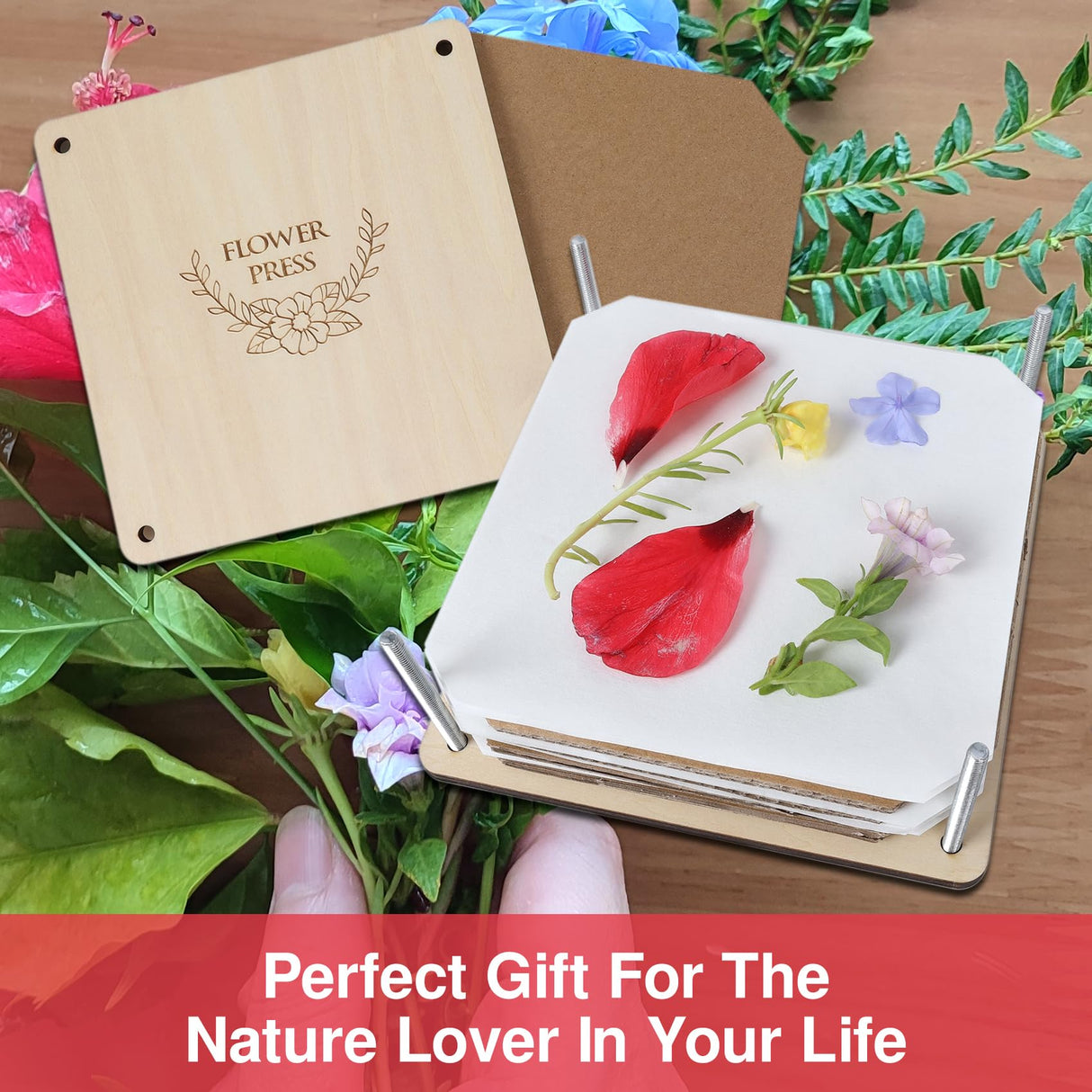 GOTHINK Flower Press Kit - 6 Layers 6 x 6 Inches, Easy to Use, DIY Dried and Preserved Flowers and Leaves, Plants Art & Crafts Wooden Flower Pressing Kit for Adults and Kids GOTHINK