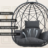 LUTINLIX Wicker Egg Chair Outdoor Indoor,Foldable Patio Hanging Egg Chair with Stand,Swing Chair with UV Resistant Cushion 350lbs Capacity for Bedroom, Patio, Garden and Balcony (Black+Dark Grey) LUTINLIX