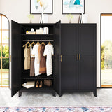 erosoei 71 "Metal Armoire Wardrobe Closet, Steel Clothing Storage Cabinet with Adjustable Shelves and Hanging Rod, Household Steel Wardrobe Storage Cabinet with Adjustable Standing feet（Black） erosoei