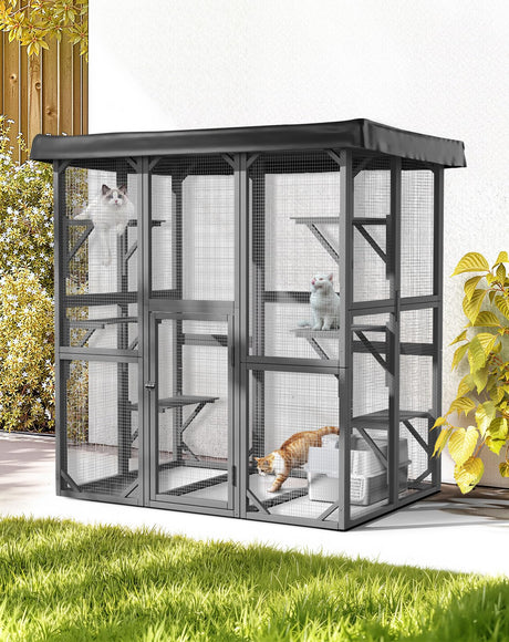 Catio Outdoor Cat Enclosure, 71" Large Cat House for Multiple Cats with Waterproof Roof, 3 Tier Cat Cage with 6 Platform for Patio, Yard, Graden PawGiant