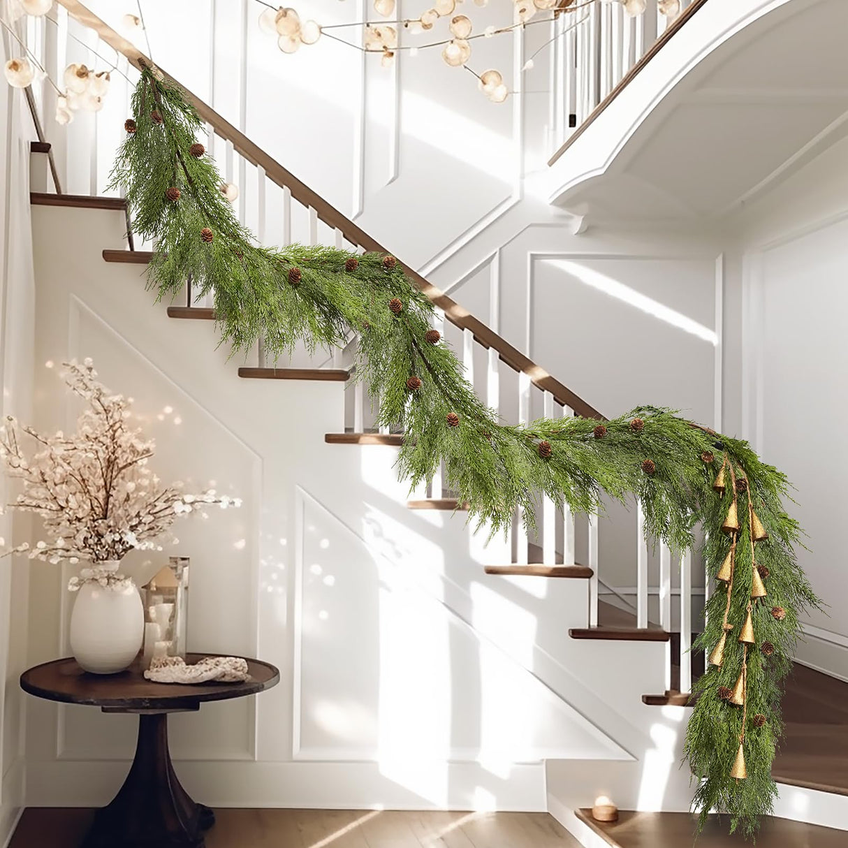 WBHome Real Touch Cypress Cedar & Pine Cone Evergreen Garland for Christmas Holiday Seasonal Outdoor/Indoor Home Decor, 6FT Long WBHome