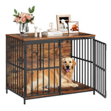 HOOBRO 38.6" Dog Crate Furniture, Wooden Indoor Dog Kennel, Decorative Dog Crate End Table, Chew-Resistant Heavy Duty Dog Crate for Small/Medium Dog, Rustic Brown and Black BF100GW03 HOOBRO