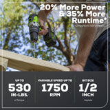 Greenworks 24V Brushless 1/2" Hammer Drill (530 in-lbs.) 2.0Ah Battery and Charger Included, DDG402 Greenworks
