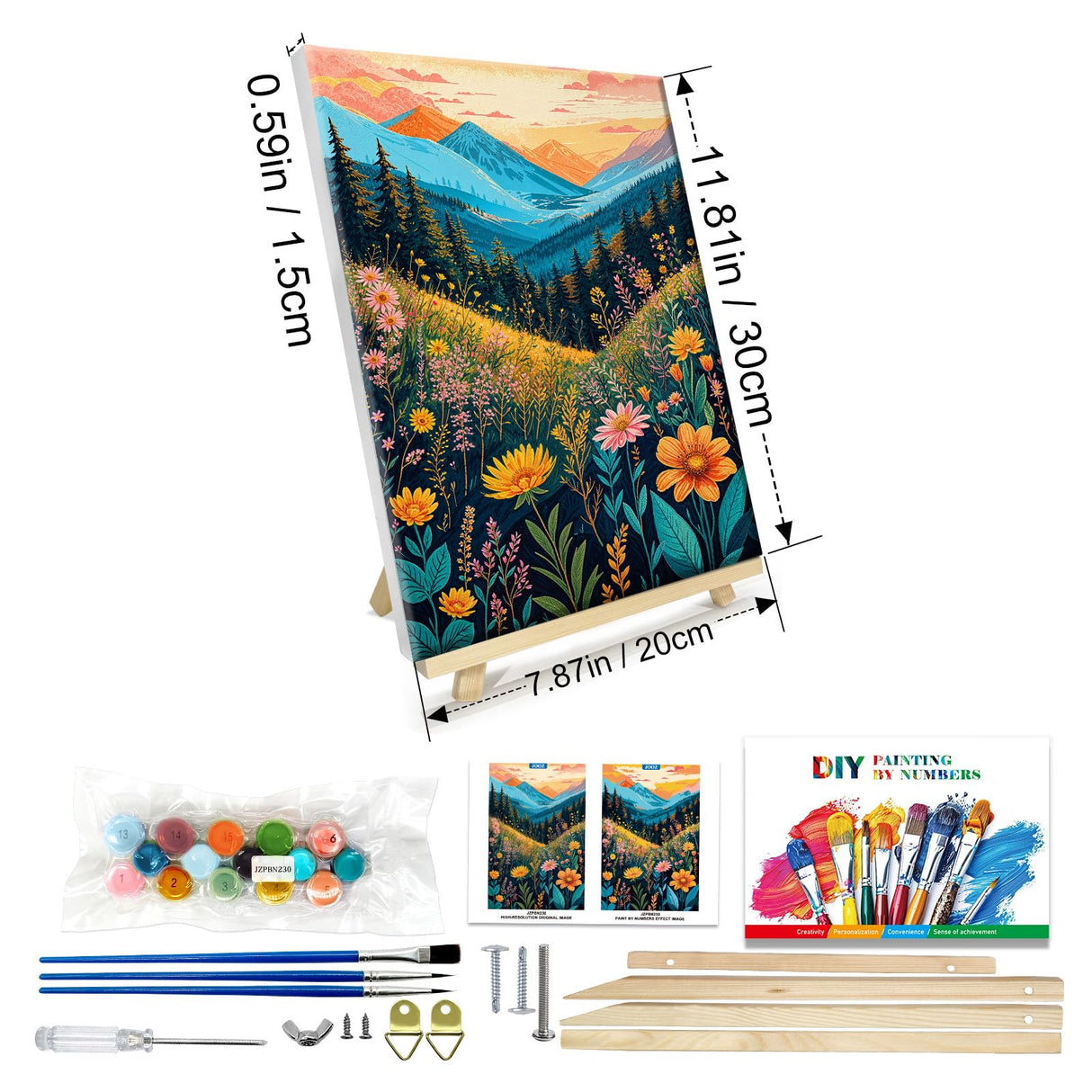 JOOZ Mountain Paint by Numbers Kit for Adults with Frame, Flowers Paint by Number with Easel, DIY Landscape Adult Paint by Number Kits Framed Canvas for Home Wall Decor 8 x 12 Inch JOOZ
