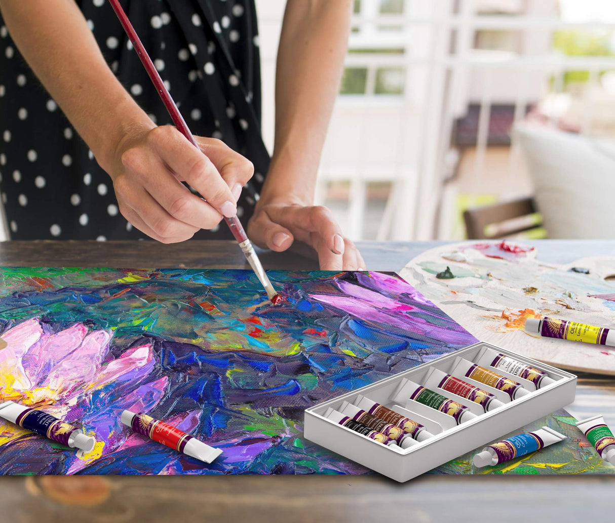 MyArtscape Oil Paint Set - 12 x 12ml Tubes - Lightfast - Heavy Body - Oil-based Vibrant Colors - High Pigment Load - Non-fading - Artist Quality Painting Supplies - Professional Craft Paints MyArtscape