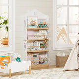 UTEX Kids Bookshelf Wall Mounted, 4-Tier Book Shelf Organizer, Tall Wooden Children's Bookcase, Storage Book Rack for Kids Room, Nursery, Bedroom, Living Room, White UTEX