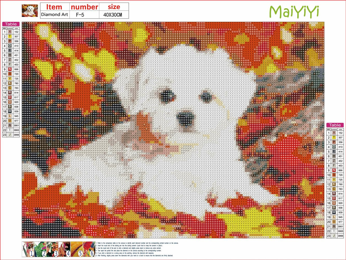 MaiYiYi Full Square Diamond Painting Kits, Cute White Dog Diamond Painting by Numbers for Adults, Crystal Maple Leaf Dog Diamond Painting Arts Crafts for Adult Beginners (11.8 x 15.7 inches) CooolPlus