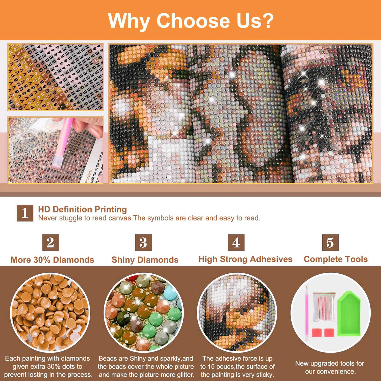 HEIBAGO Animal Diamond Painting Kits for Adults, 5D DIY Tiger Full Drill Round Diamond Art Kits with Flowers Diamond Painting, Diamond Dots Perfect for Home Wall Decor 12x16inch HEIBAGO