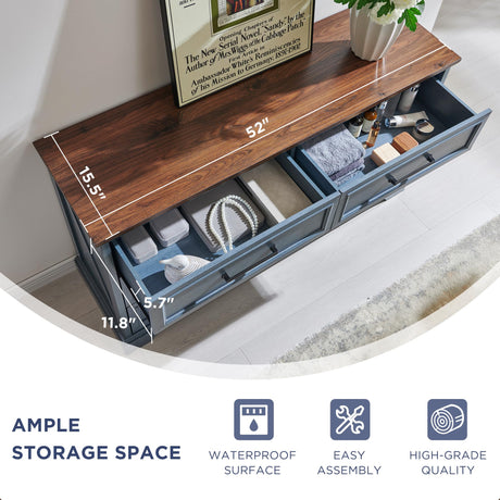 ACCOHOHO Farmhouse 6 Drawer Dresser for Bedroom, 52 Inch Wide Modern Dresser TV Stand with Large Drawers & Bar Handles, Rustic Wood Chest of Drawers for Bedroom, Living Room, Hallway, Blue ACCOHOHO