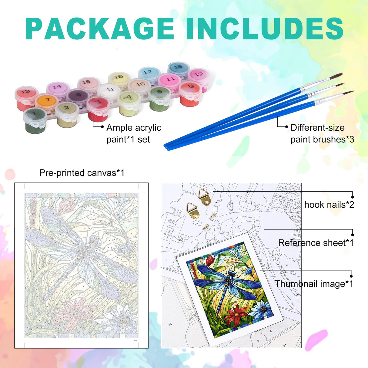 Paint by Numbers Kit for Adults Beginner - Dragonfly Adult Paint by Number Kits on Canvas, Stained Glass Acrylic Oil Number Painting for Adults, Perfect for Home Decor Gift 16x20 Inch GEEHEIY