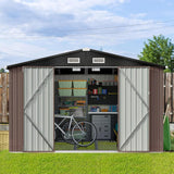 Aoxun Outdoor Storage Shed, 7.6 x 9.7 FT, Garbage Can, Outdoor Metal Shed for Tool, Garden, Bike, Placed in Patio, Garden Brown Base Included Aoxun