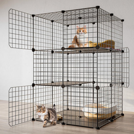 Eiiel 3-Tier Cat Cage Indoor Enclosure DIY Cat Playpen Catio Detachable Metal Wire Kennels 2Lx2Wx3H Crate Large Exercise Place Ideal for 1-2 Cats, Black Eiiel